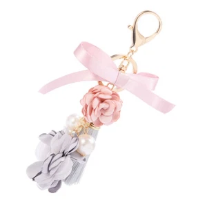 1 Stck. Mode Rose Blumen Schlüsselanhänger Schlüsselanhängsel Perle Schleife Kette Quaste Schlüsselring Tasche - Bild 1 von 11