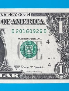 2016 September 26 : D 20160926 D BIRTHDAY Note $1 One Dollar Bill - Picture 1 of 3