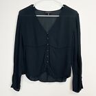 Rag & Bone Blouse Womens Size XS Black Sheer Button Front Vneck Long Sleeve
