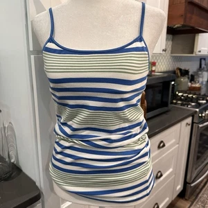 Camiseta sin mangas Aeropostale elástica Y2K para mujer talla L azul verde a rayas colorida satinada - Imagen 1 de 10