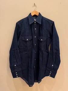 Wrangler Vintage 1970s 27MW Western Pearl Snap Denim Shirt NOS UNWORN RAW 15X33 - Picture 1 of 8