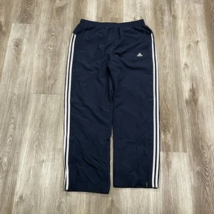Vintage 00s Y2K Adidas Baggy Track Pants Navy Blue White Stripe Men's Size Large - Picture 1 of 6