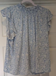 Melloday Women's Blue & White Floral Top Size XL Stretch Polyester Spandex Blend - Picture 1 of 14