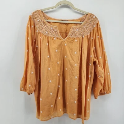 Blusa Campesina Boho Punto Bordado Naranja Pequeño Talbots Plus 3XP Foto 1 de 4