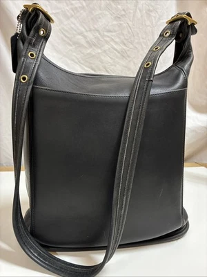Precioso bolso bandolera de cuero Coach vintage negro saco de lona #9060 Foto 1 de 4
