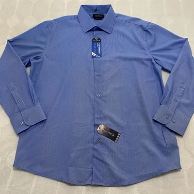 NWT Nautica Performance Dress Shirt Large 16-16.5 32/33 Blue Slim Fit Stretch - Image 1 of 4
