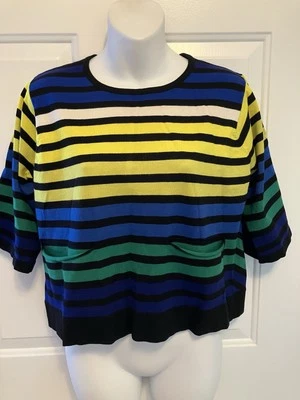 Karen Millen Women’s Striped Crop Sweater Sz 3 Medium Black Multi - Image 1 of 4
