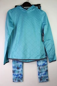 Girls Cheetah Fleece Quilted Hoodie & Tie Dye Leggings Set Blue Size XL (14/16) - Picture 1 of 5