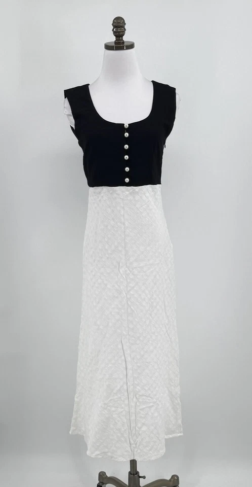 Vestido midi sin mangas Unif para mujer negro blanco bloques de colores mezcla de algodón talla M Foto 1 de 4