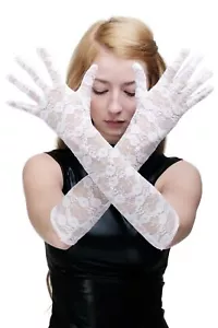 Burlesque Handschuhe Netzhandschuhe Spitze Spitzenhandschuhe Lang Weiß Z074 - Bild 1 von 3