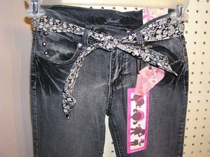 NEW Mudd Girls Adjustable Waist Jeans w/Belt Bandana 10 Reg Pants - Picture 1 of 7