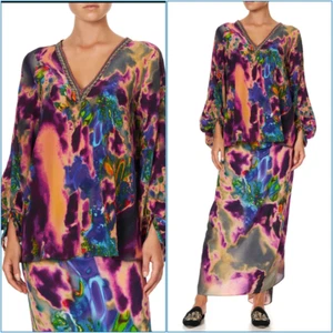 Camilla Shirt Long Panel Sleeve Blouse Acid Abbey Size Small Silk Flowy Top - Picture 1 of 11