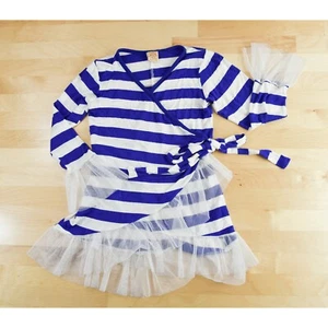 Mia Belle Baby Girls Blue Stripe Tulle Wrap Front Rayon Blouse Top Tunic Shirt 8 - Picture 1 of 6