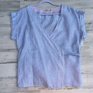 Vineyard Vines Linen Wrap Top Size Large Blue White Stripes Nautical - Picture 1 of 9
