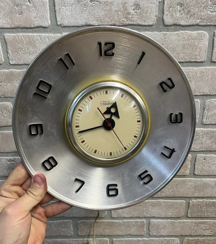 Vintage 1950s Mid Century Modern Telechron Spun Aluminum Retro Wall Clock MCM Cover