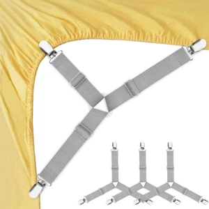Bed Sheet Fasteners, 4 PCS Adjustable Triangle Elastic Suspenders Gripper Holder - Picture 1 of 12