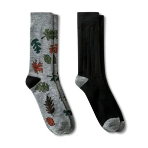 Goodfellow Mens Socks 7-12 Crew Dress Fall Leaf Pattern Gray Green Orange 2 Pair - Picture 1 of 8