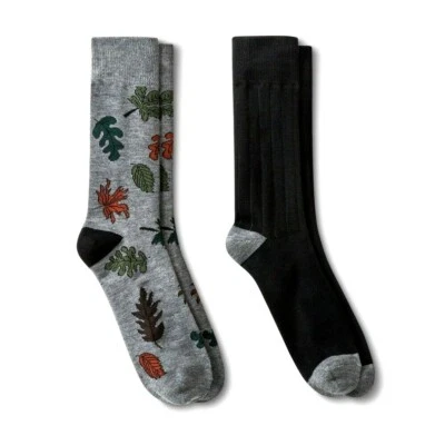 Goodfellow Hombres Calcetines 7-12 Crew Vestido Otoño Hoja Patrón Gris Verde Naranja 2 Pares Foto 1 de 4