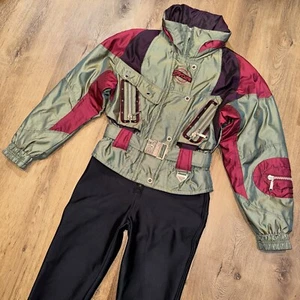 Spyder Ski Suit One Piece Snowsuit Snow Bib leggings Apres Vtg 80s 90s Womens 8 - Picture 1 of 20