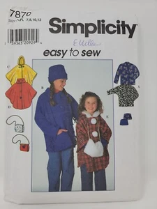 Simplicity 7870 Girls Jacket Poncho Hat Muff Sewing Pattern sz 7 8 10 12 - Picture 1 of 4