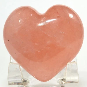 Pair 45mm Rose Quartz Puffy Hearts Natural Pink Mineral Love Stone India (2PCS) - Picture 1 of 6