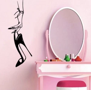 Lady Holding Shoe Decal Black Wall Accent Large Wall Decal Sticker 8.5x23.5 Sale - Picture 1 of 3