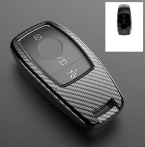 Carbon Fiber Metal Key Fob Cover Case For Mercedes A B C E S GLA GLC GLE CLA EQC - Imagen 1 de 9