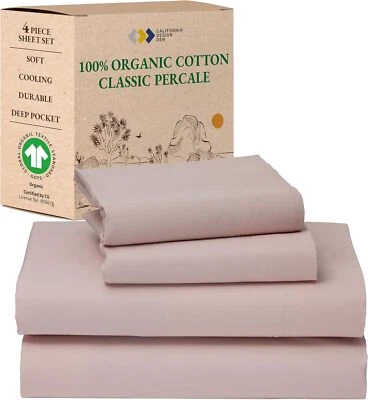 Sheet Set Stripe, 100% Organic Cotton Percale Sheets, Deep Pocket Full Sheets — 第 1/4 张图片