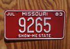 1983 Missouri License Plate Low # 9265