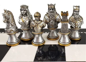 Medieval Times CRUSADE Busts chess set Antique Gold & Silver Color - No Board - Picture 1 of 6