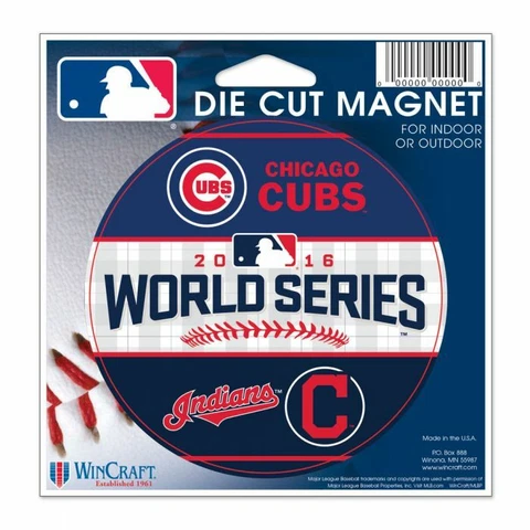 CHICAGO CUBS CLEVELAND INDIANS 2016 WORLD SERIES DIE-CUT LOGO MAGNET 4" ROUND Cover