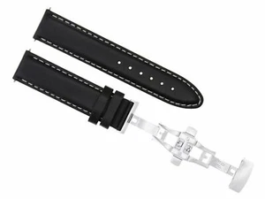 20MM SMOOTH LEATHER WATCH STRAP BAND DEPLOYMENT BUCKLE FOR BREITLING BLACK WS - Picture 1 of 6