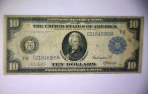 1914 $10 FEDERAL RESERVE NOTE 🌟CHICAGO, ILL.🌟 LARGE 7G 🌟STILL A NICE ONE !🌟 - Picture 1 of 7