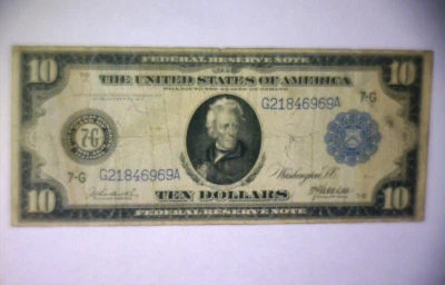 1914 $10 FEDERAL RESERVE NOTE 🌟CHICAGO, ILL.🌟 LARGE 7G 🌟STILL A NICE ONE !🌟 - Image 1 of 4