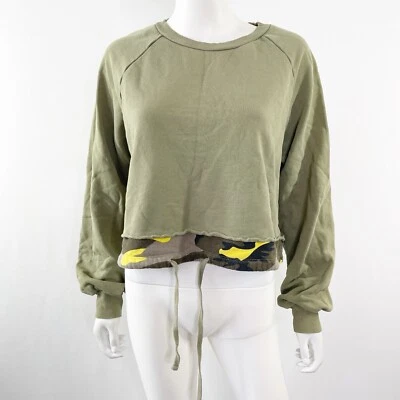 Pam & Gela Green Cropped Sweatshirt Top Size M Long Sleeve Neon Camo  Athleisure - Image 1 of 4