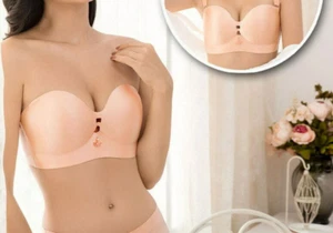 Women Bras semi cup Solid Seamless Invisible Strapless Bridal Wireless Bra 37221 - Picture 1 of 5