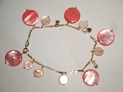 Cavigliera figaro in Argento 925 massiccio italiano pl oro e charms madreperla - Immagine 1 di 4