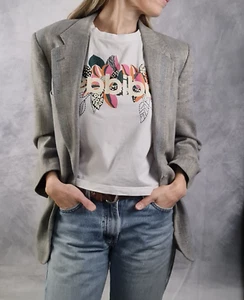 Vintage Burberrys Blazer Mens 36 Gray Pink Blue 2 Button Linen Sport Coat - Picture 1 of 24