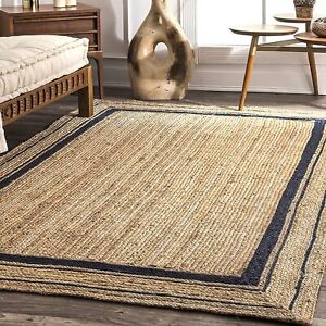Handwoven Jute Braided Reversible Square Carpet / Rug (3 x 5 ft, Black & Beige)