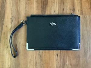 Nine West Umschlag schwarz Kunstleder Handgelenktasche Clutch Logo - Bild 1 von 10