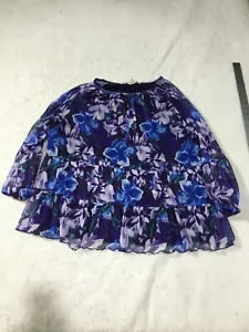 Terra & Sky Blouse Plus Size 1X Purple Blue Floral 3/4 Sleeves Lined Chiffon - Picture 1 of 8