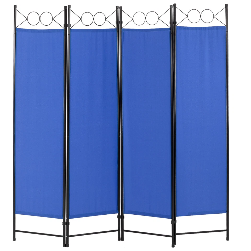 FDW 5.6FT 4 Panel Room Divider Steel Frame Screen Folding Privacy Divider Blue
