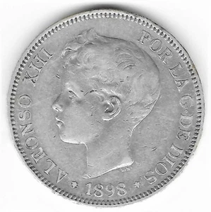 Spain 5 pesetas 1898 (silver)  - Picture 1 of 2