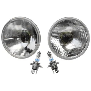 D/Glass Headlights 2 x 5-3/4" Round Lamp Kit H4 60/55w Prism Halogen Conversion - Picture 1 of 3