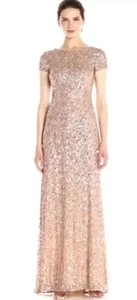 NWT Adrianna Papell Women's Long Scoop Back Lined Sequin Dress Rose Gold Sz 4 - Picture 1 of 11