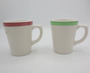 2 Vintage Buffalo China Mugs Cups Heavy Restaurant Diner Ware 1 Red 1 Green - Picture 1 of 7