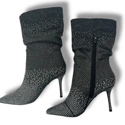 NEW Thalia Sodi Black Ombre Rhinestone Boots Size 9 Pointed Toe High Heel Dressy - Image 1 of 4