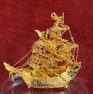 1994 23K Gold Plated Clipper Ship Christmas Ornament Danbury Mint Sailor Gift - Picture 1 of 13