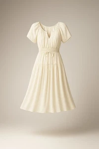 J.Crew Elena Puff-Sleeve Dress In Crepe De Chine Women XS Ivory Ethereal Wedding - Picture 1 of 21