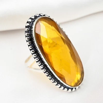 Anillo de joyería de plata maciza 925 hecho a mano con piedras preciosas de topacio miel regalo de Acción de Gracias Foto 1 de 4